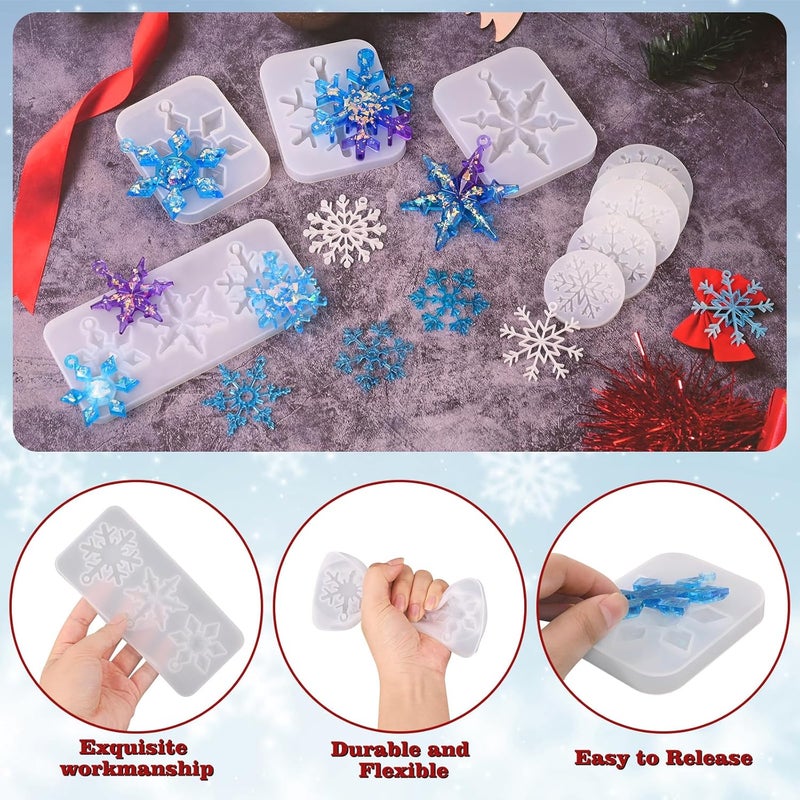 Actvty Snowflake Resin Molds Silicone, 9 Pieces Snowflake Resin Casting Molds, Christmas Ornament Resin Molds DIY Resin Crafts Jewelry Pendant Xmas Gift Winter Home Decoration - Image 4